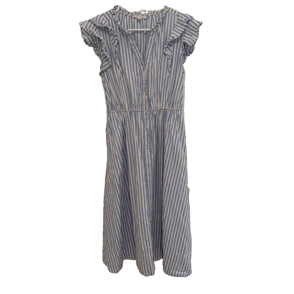 Free Assembly 100% Cotton Blue White Striped Button Front Midi Dress S Nap